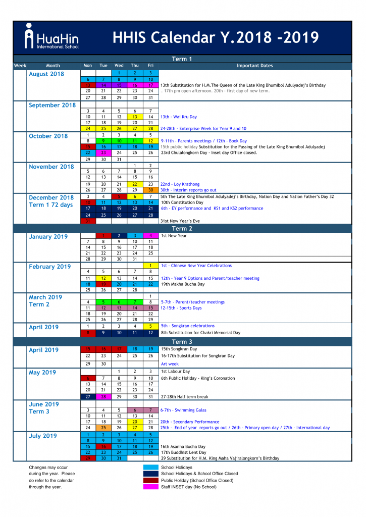 Calendar - Hua Hin International School